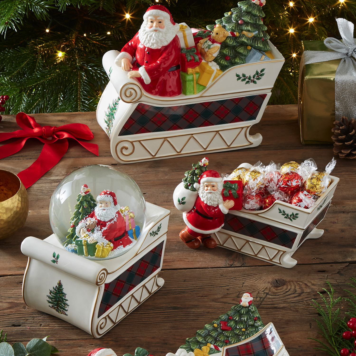 Christmas Tree Santa In Sleigh Cookie Jar image number null